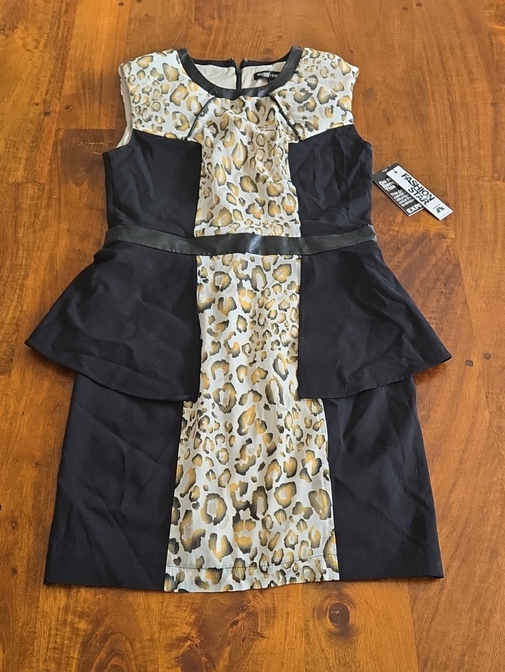 Express Black and Leopard Print Peplum Dress Size 6 Flawed